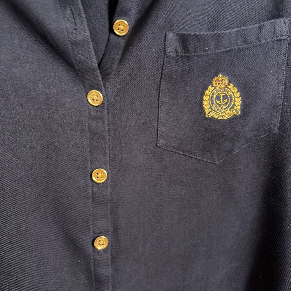 Ralph Lauren Womens L Navy Crest Button Up Blouse Old Money Quiet Luxury Preppy - Picture 4 of 7